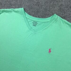 Polo Ralph Lauren Shirt Mens 2XL XXL Light Green Pink Pony V Neck Cotton Preppy
